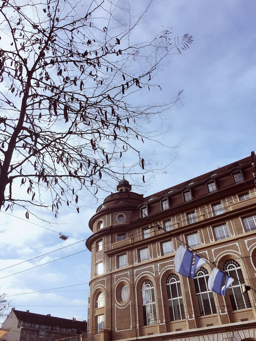 Federal parliament building in Bern Switzerland with flags